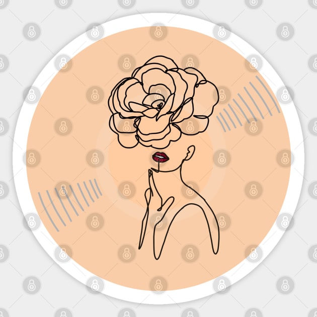 Vinyl - Rose woman floral design minimalist line art Sticker by SwasRasaily